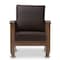 Baxton Studio Charlotte Walnut Wood and Brown Faux Leather 1-Seater Lounge Chair 125-6900 - alternate 1